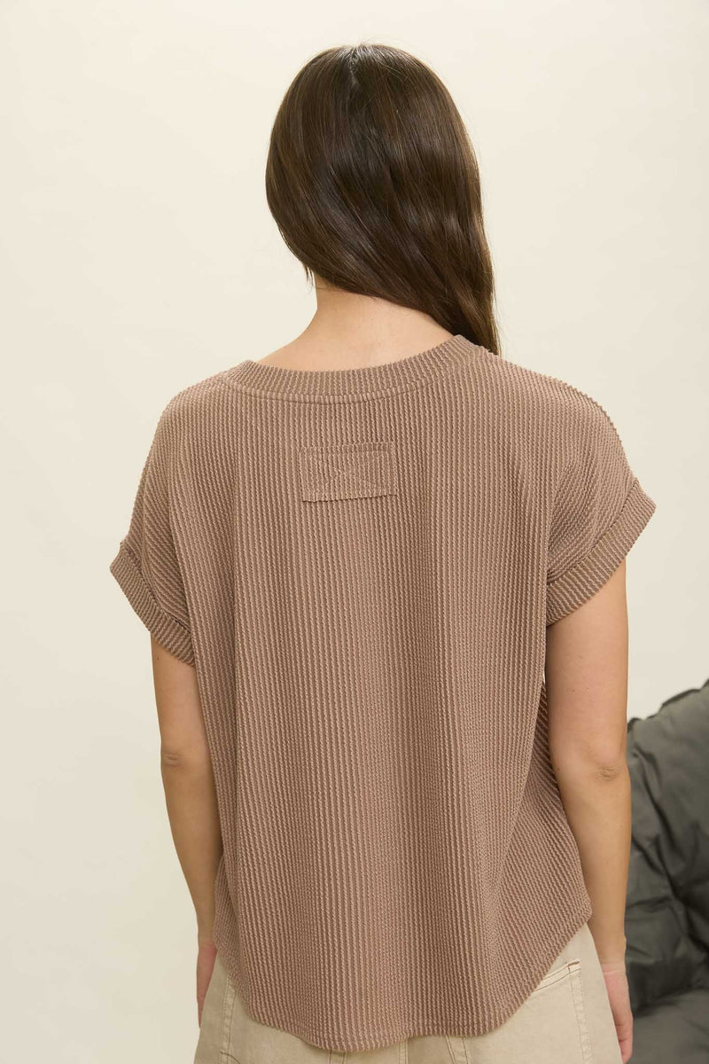 Lilly Ribbed Crew Neck Top, Mocha