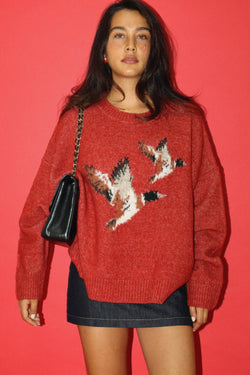 Lyric Flying Duck Sweater, Vintage Red