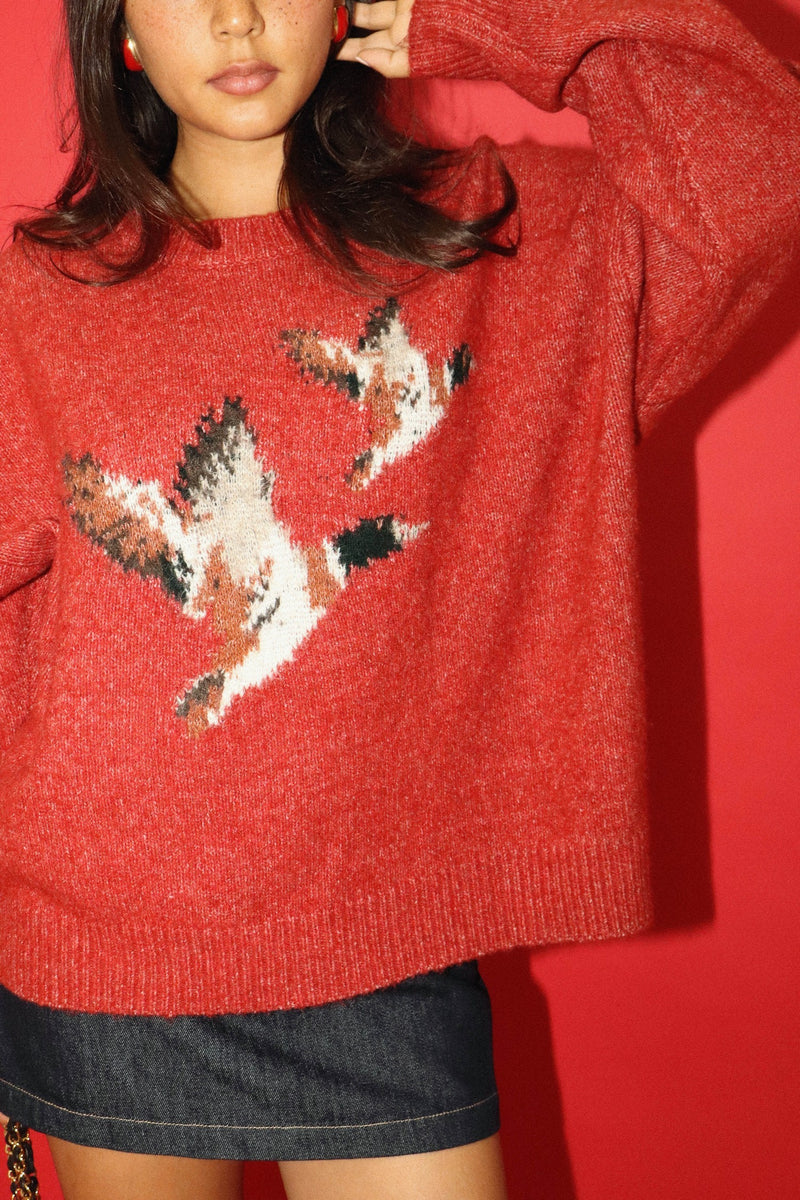 Lyric Flying Duck Sweater, Vintage Red