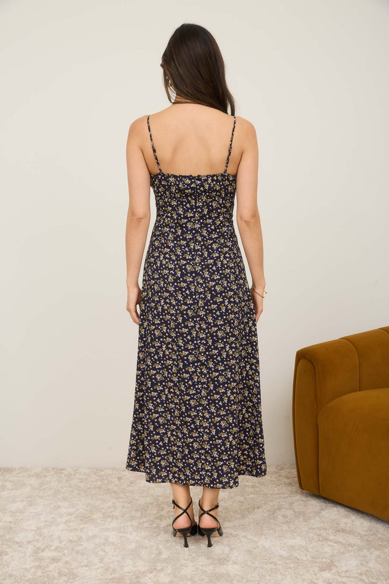 Angela Floral Lace Trim Midi Dress, Navy Multi North & Main Clothing Company Angela Floral Lace Trim Midi Dress, Navy Multi North & Main Clothing Company