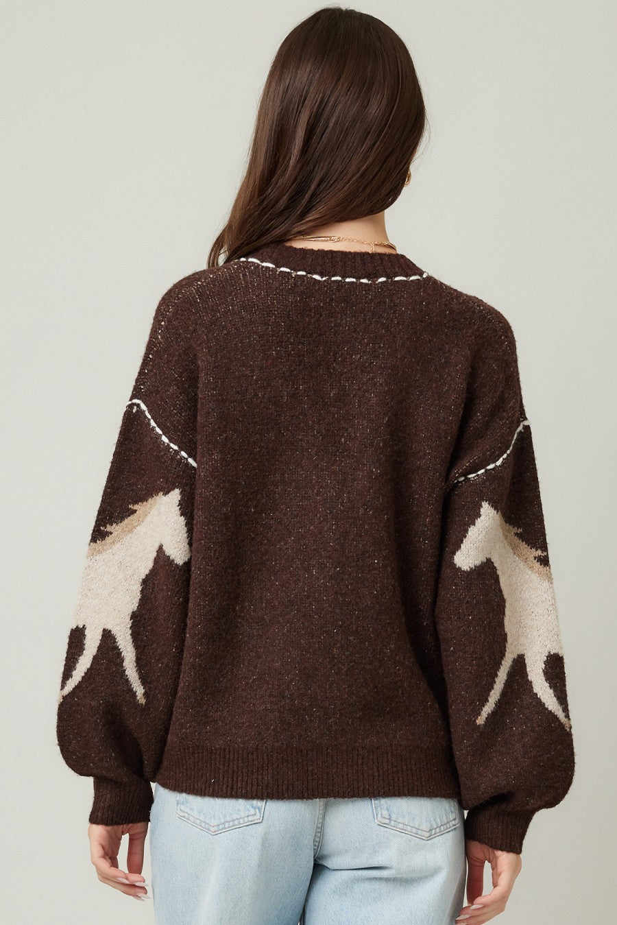Rebekah Contrast Stitch Horse Cardigan, Brown – North & Main
