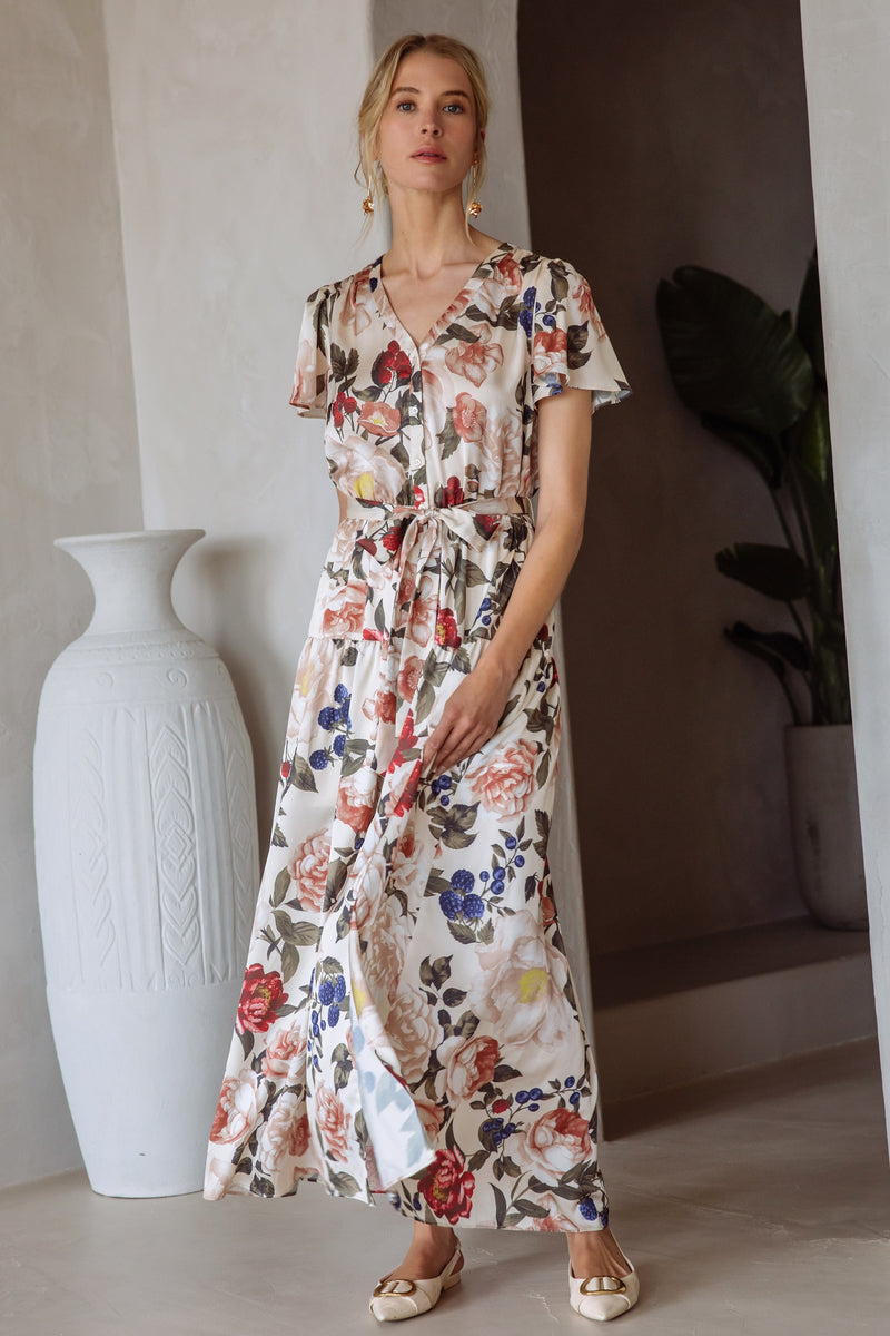 Alani Floral Button Front Maxi Dress, Ivory Multi