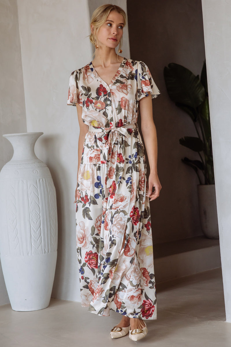 Alani Floral Button Front Maxi Dress, Ivory Multi