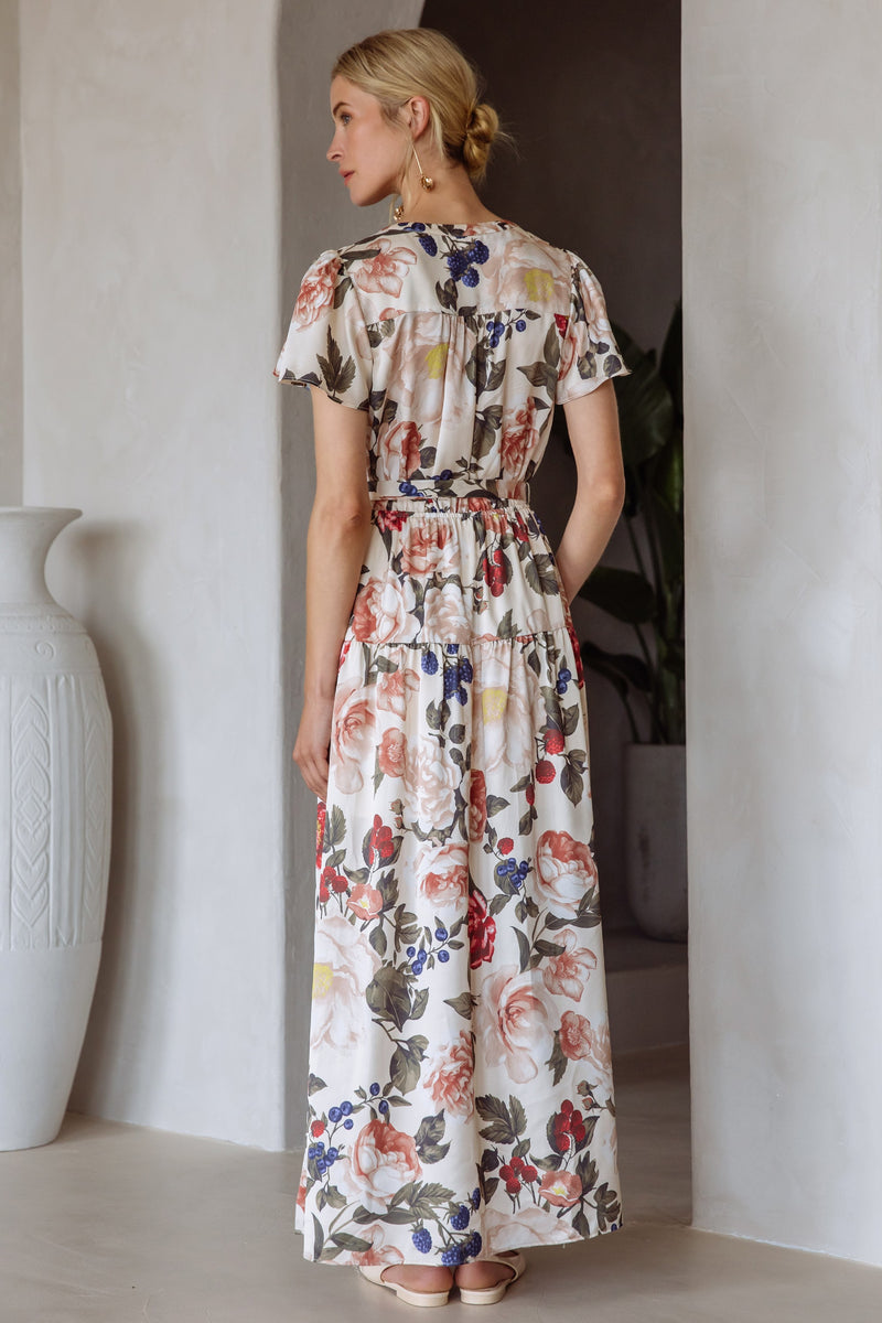 Alani Floral Button Front Maxi Dress, Ivory Multi