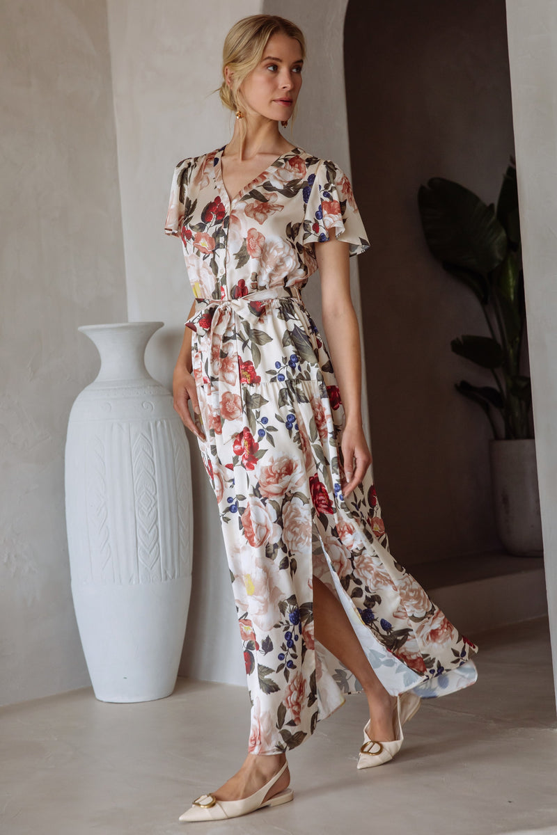 Alani Floral Button Front Maxi Dress, Ivory Multi