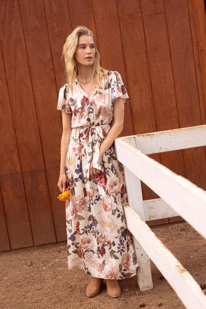 Alani Floral Button Front Maxi Dress, Ivory Multi