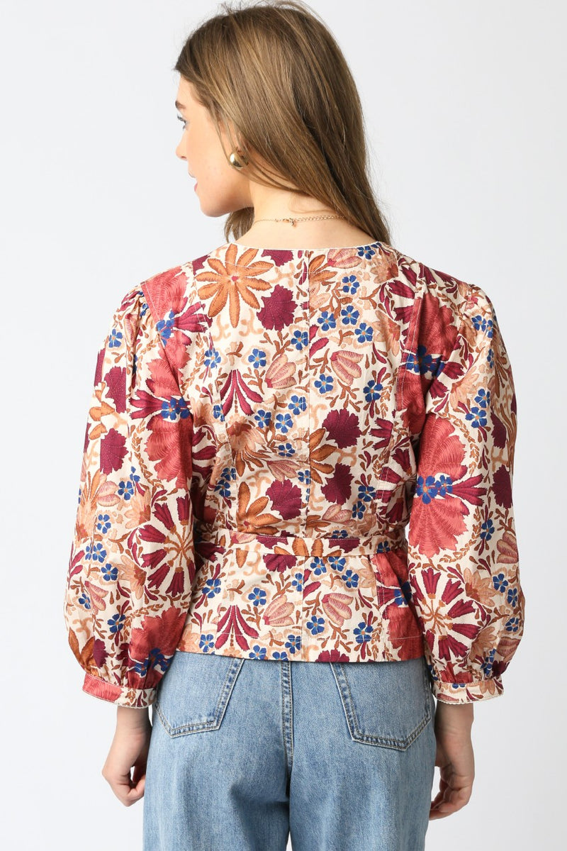 Adele Printed Button Down Blouse, Cream Rust