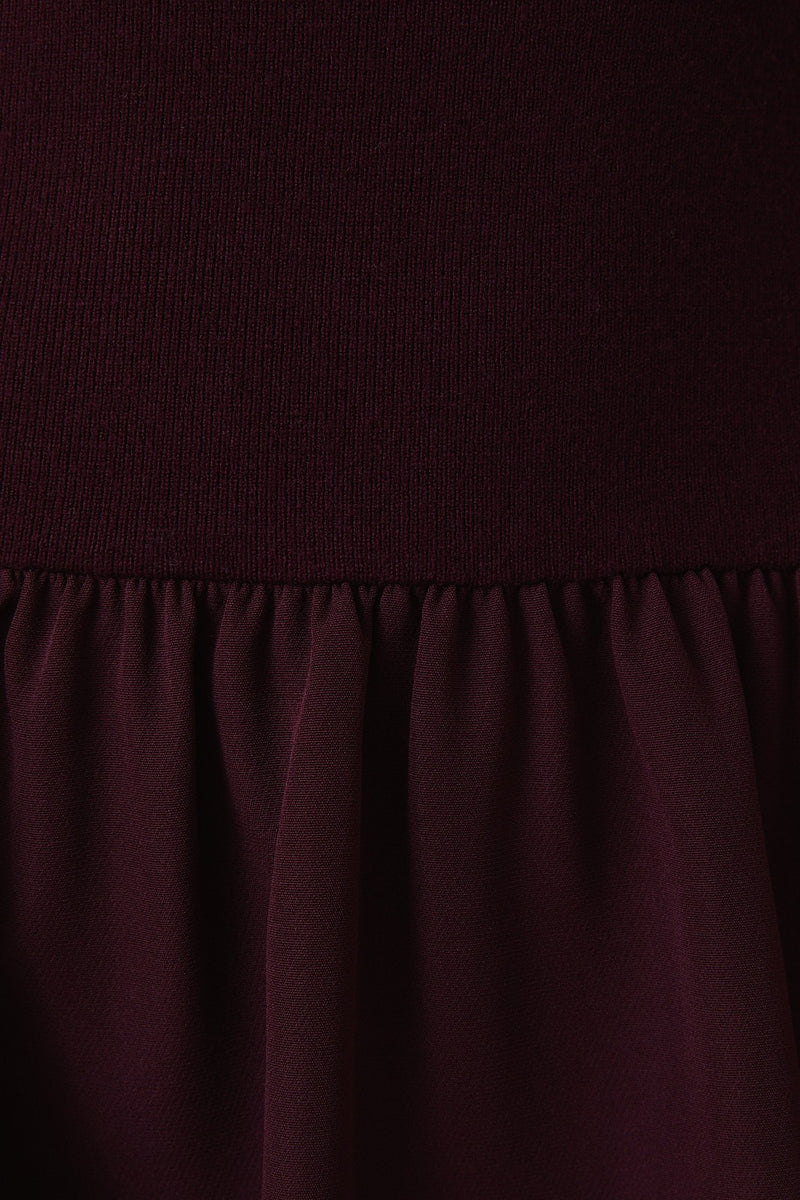 Lillian Woven Knit Mix Dress, Maroon