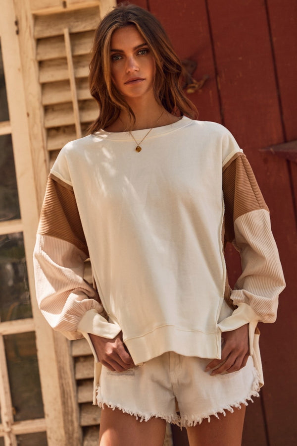 Frances Colorblock Oversized Pullover, Ivory Multi