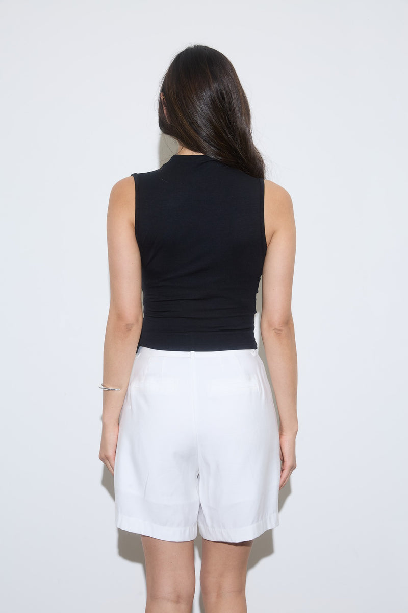 Josephine Mock Neck Ruched Top, Black