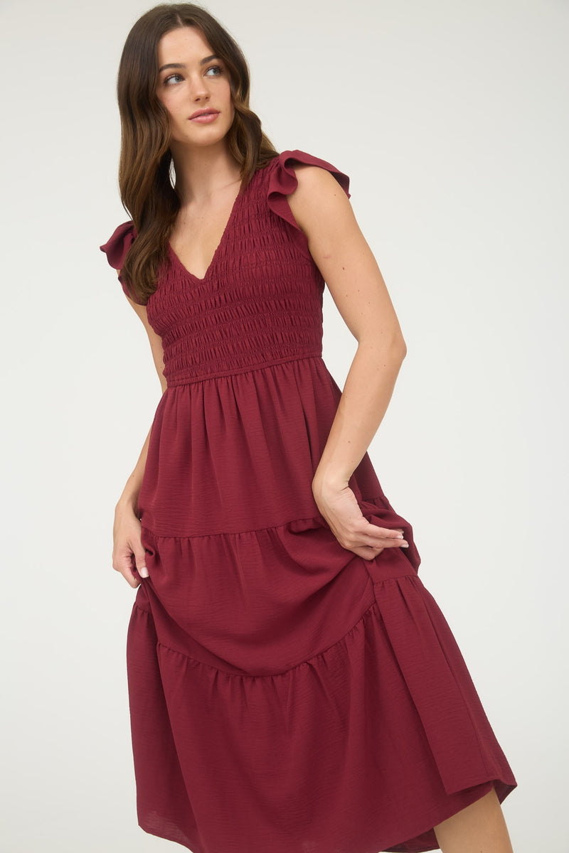 Greta Flutter Sleeve Maxi Dress, Burgundy