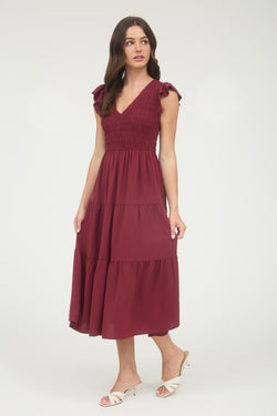 Greta Flutter Sleeve Maxi Dress, Burgundy