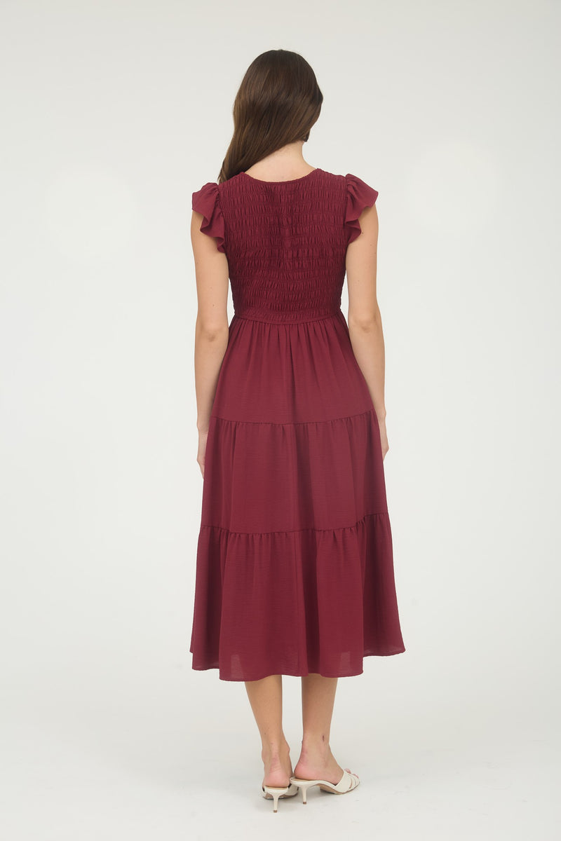 Greta Flutter Sleeve Maxi Dress, Burgundy
