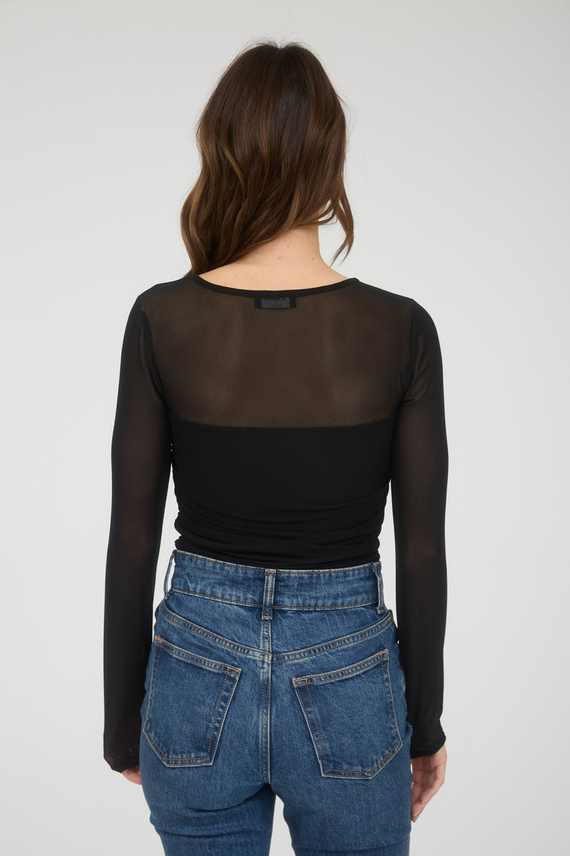 Skylar Ruched Waist Square Neck Top, Black