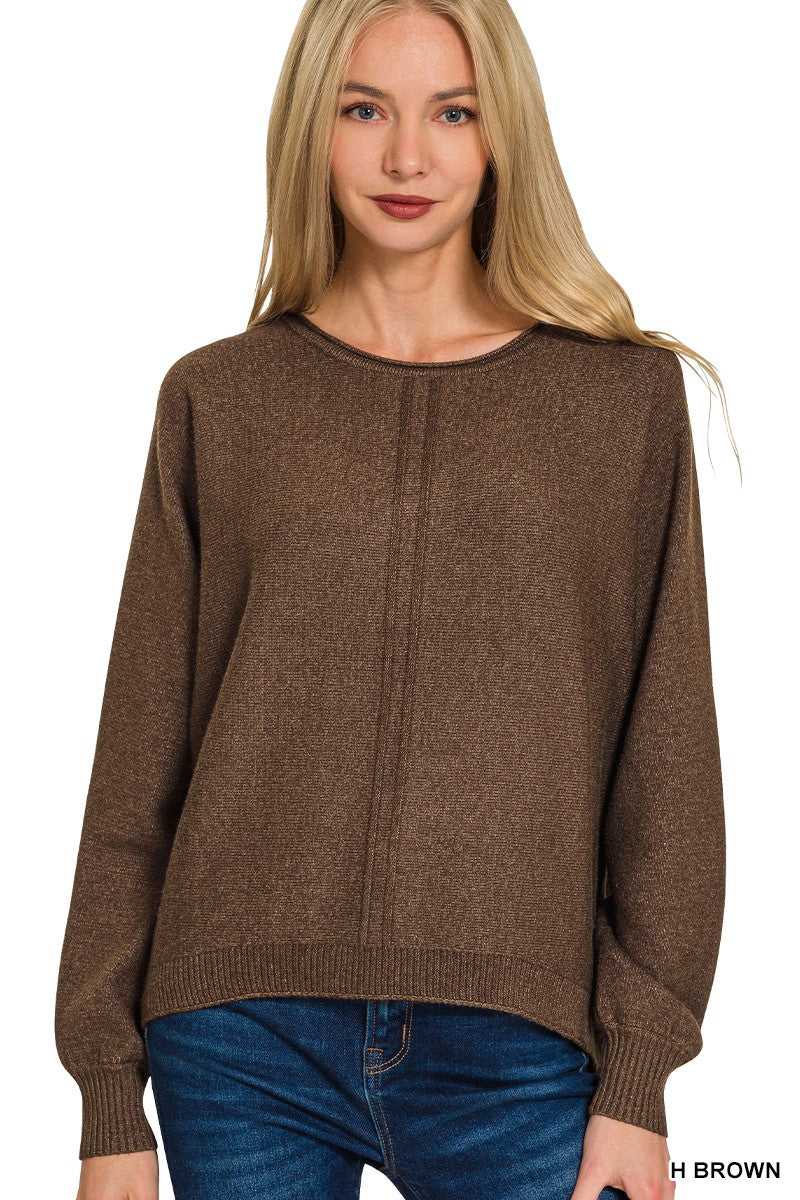 Jasmine Front Seam Sweater, Heather Brown