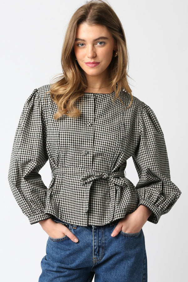 Andi Checkered Button Down Shirt, Black Taupe