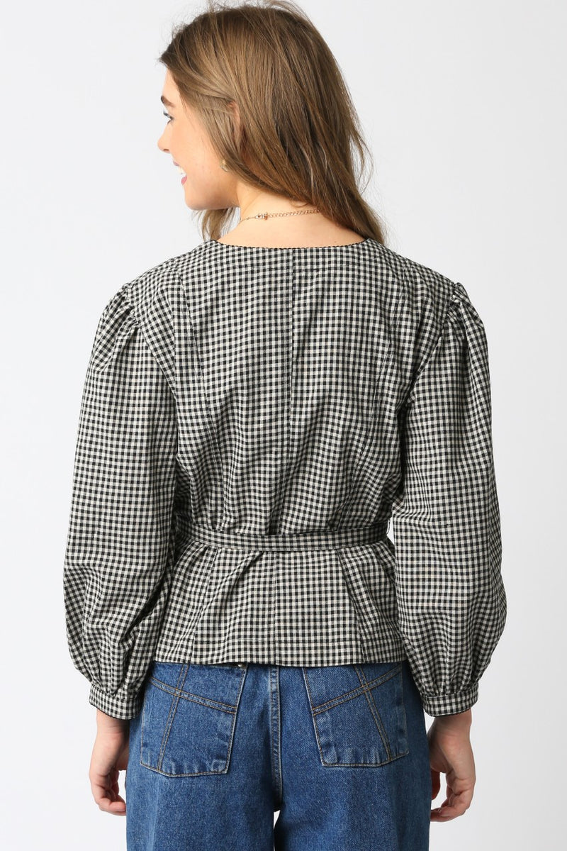 Andi Checkered Button Down Shirt, Black Taupe