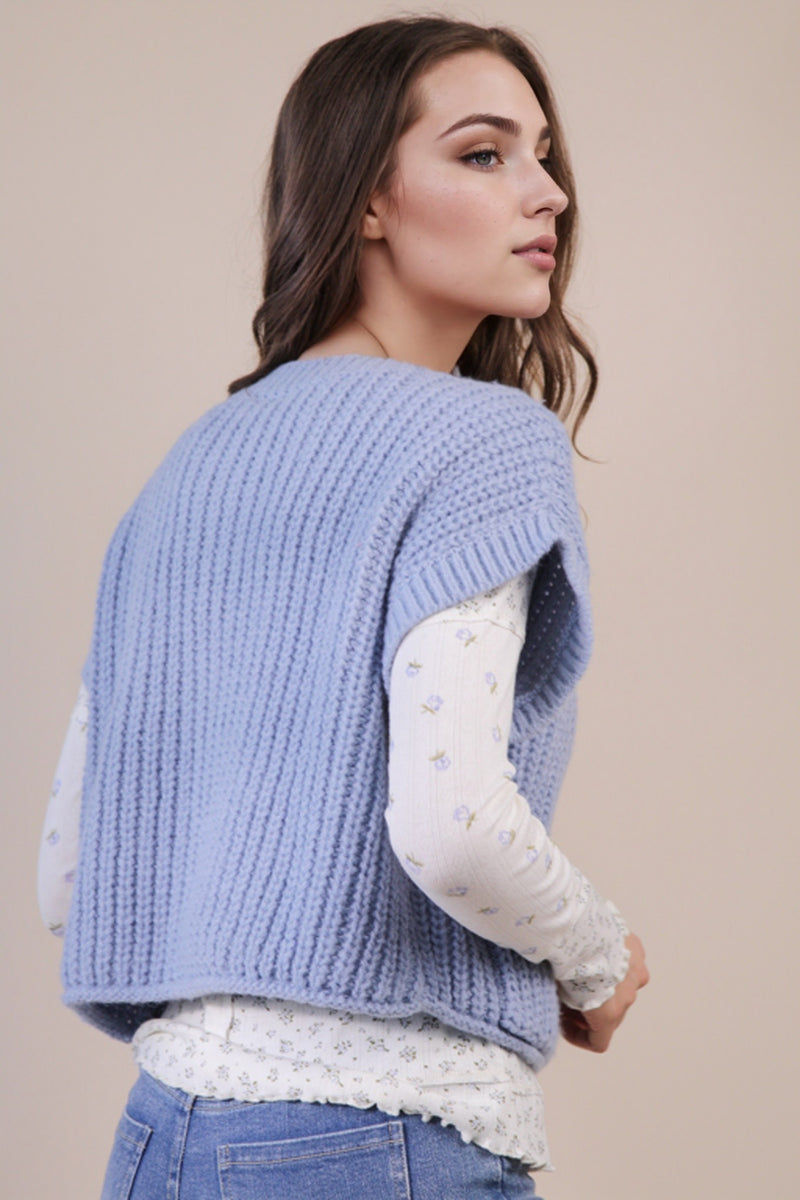 Dorothea Chunky Button Down Sweater, Blue