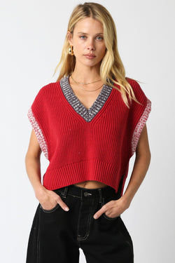 Leilani Contrast Trim Vest, Scarlet Combo