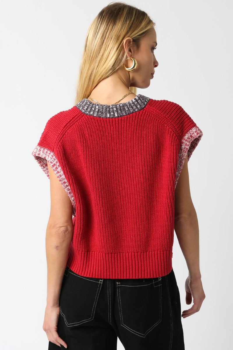 Leilani Contrast Trim Vest, Scarlet Combo