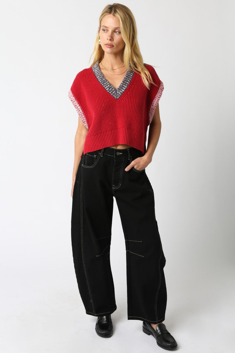 Leilani Contrast Trim Vest, Scarlet Combo