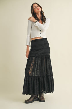Olivia Lace Ruffle Detailed Maxi Skirt, Black