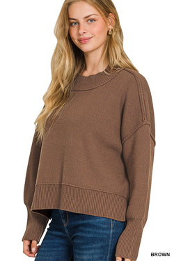Elysia Wide Neck Band Sweater, Brown