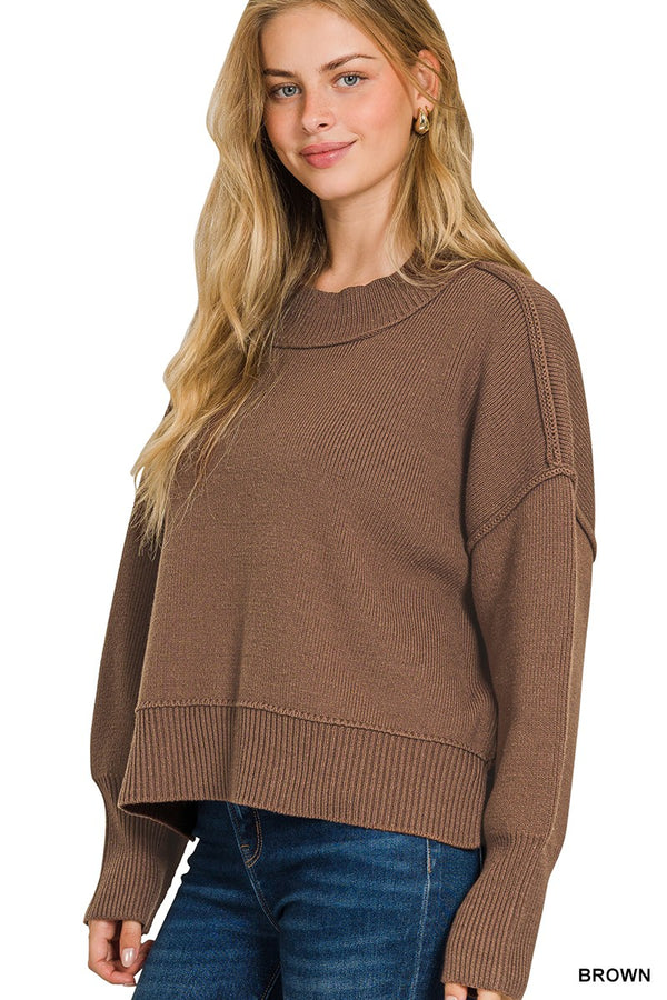 Elysia Wide Neck Band Sweater, Brown