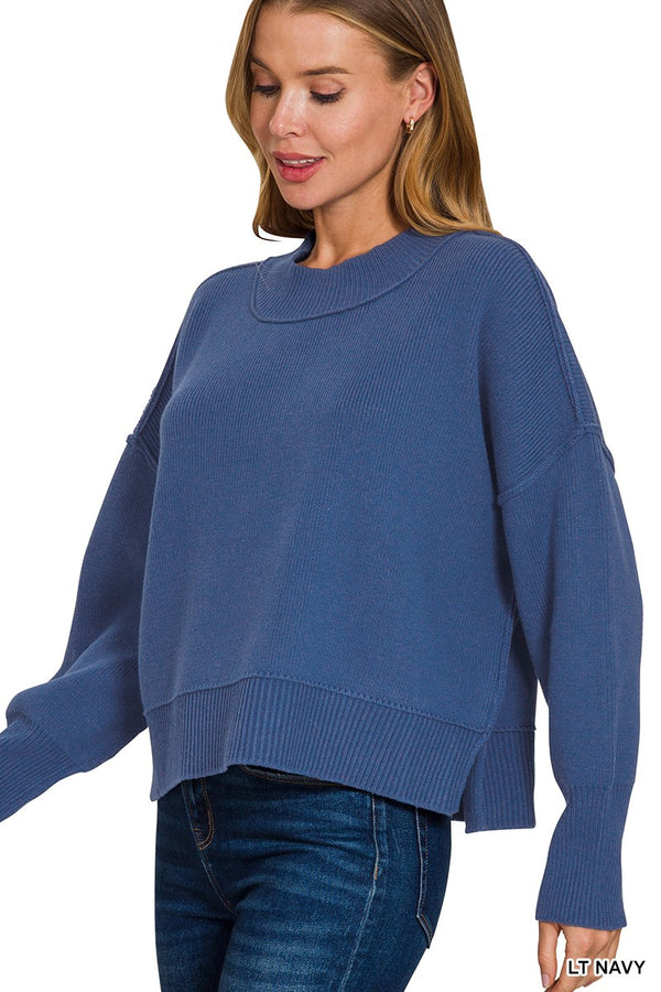 Elysia Wide Neck Band Sweater, Light Navy