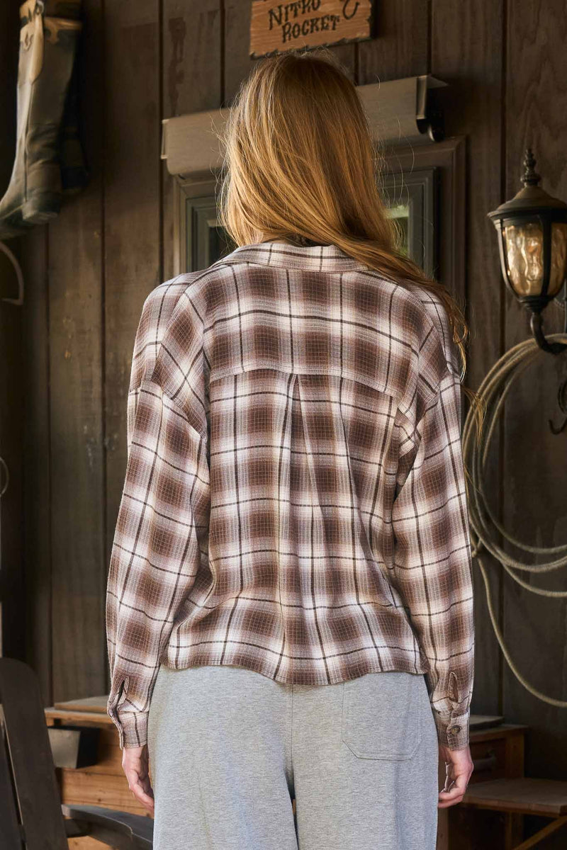 Layla Plaid Boxy Shirt, Brown Multi