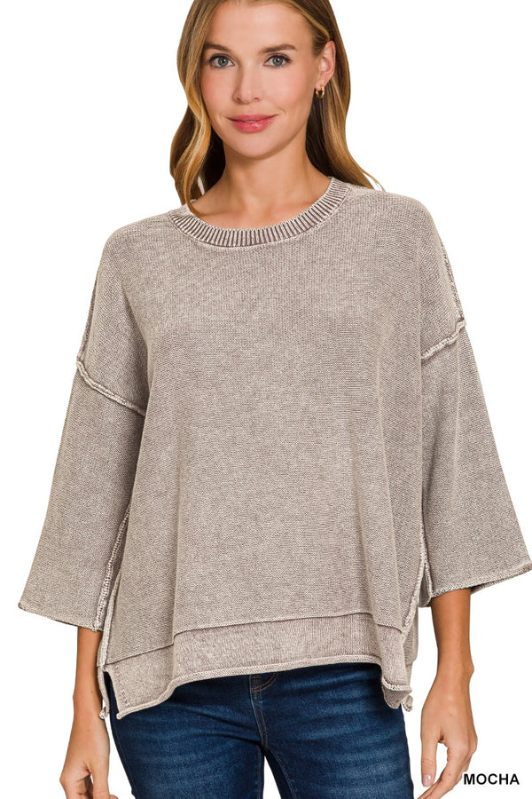 Allison Washed Boxy Sweater, Mocha