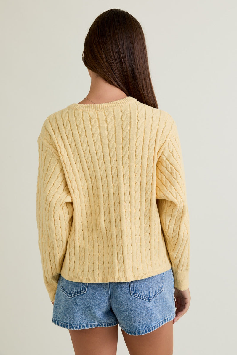 Josephine Cable Knit Boxy Cardigan, Butter