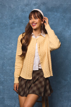 Josephine Cable Knit Boxy Cardigan, Butter