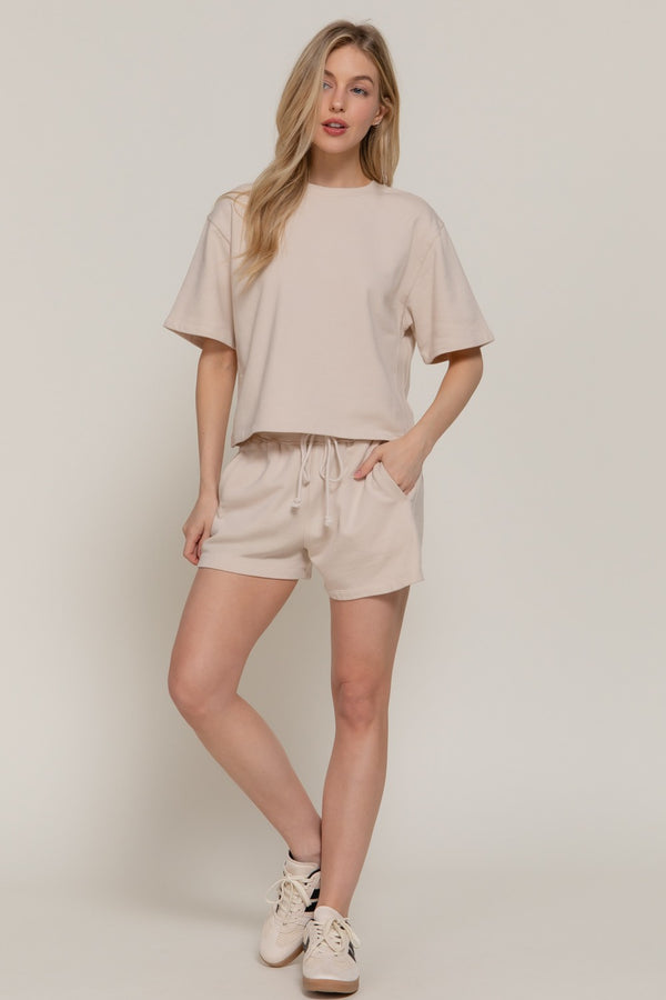 Alison Garment Washed Terry Shorts, Beige