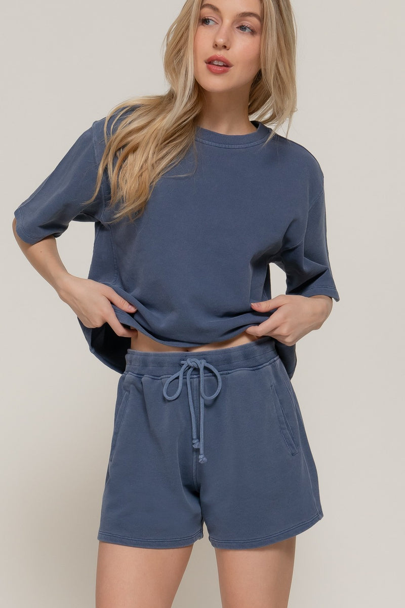 Elise Garment Washed Terry Top, Navy