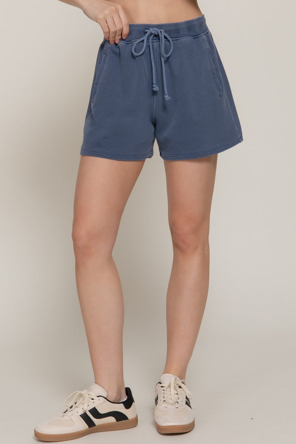 Alison Garment Washed Terry Shorts, Navy