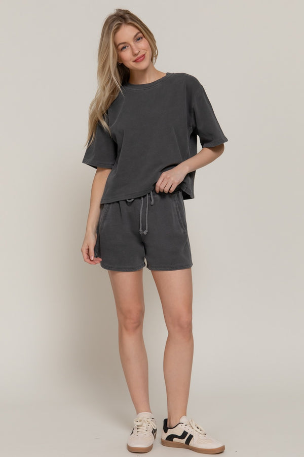 Alison Garment Washed Terry Shorts, Charcoal