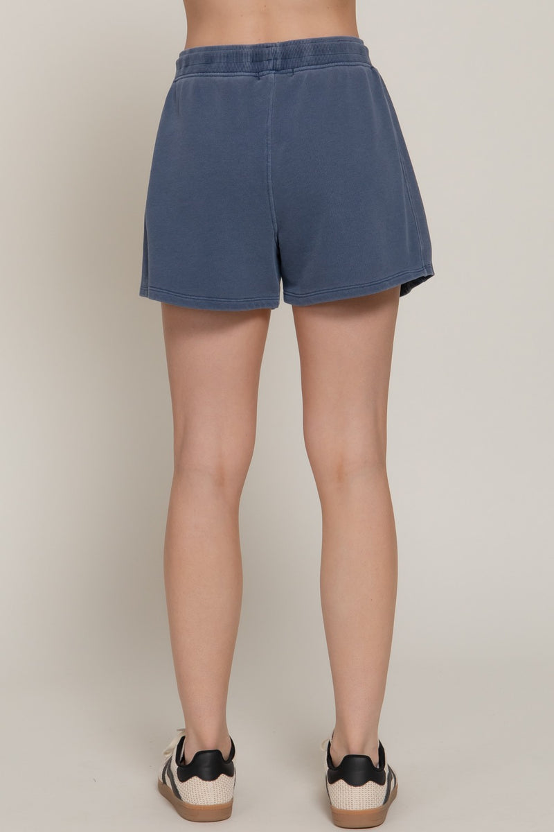Alison Garment Washed Terry Shorts, Navy