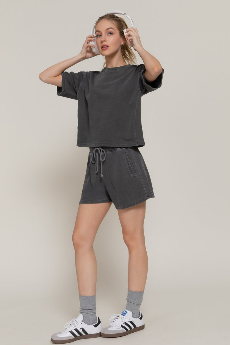 Elise Garment Washed Terry Top, Charcoal