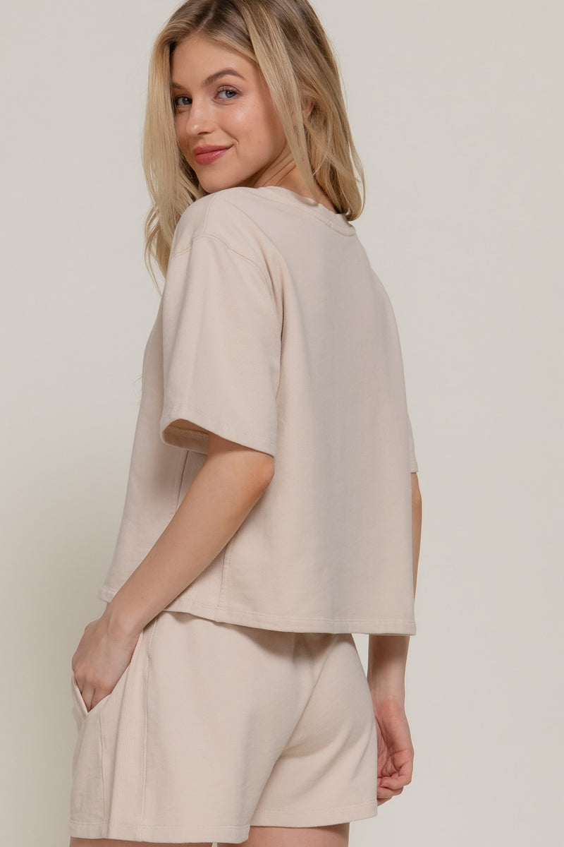 Elise Garment Washed Terry Top, Beige