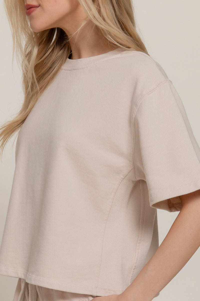 Elise Garment Washed Terry Top, Beige