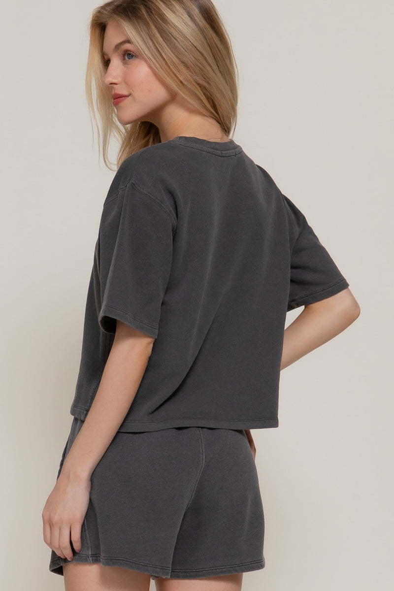 Alison Garment Washed Terry Shorts, Charcoal