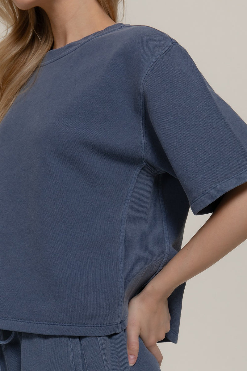 Elise Garment Washed Terry Top, Navy