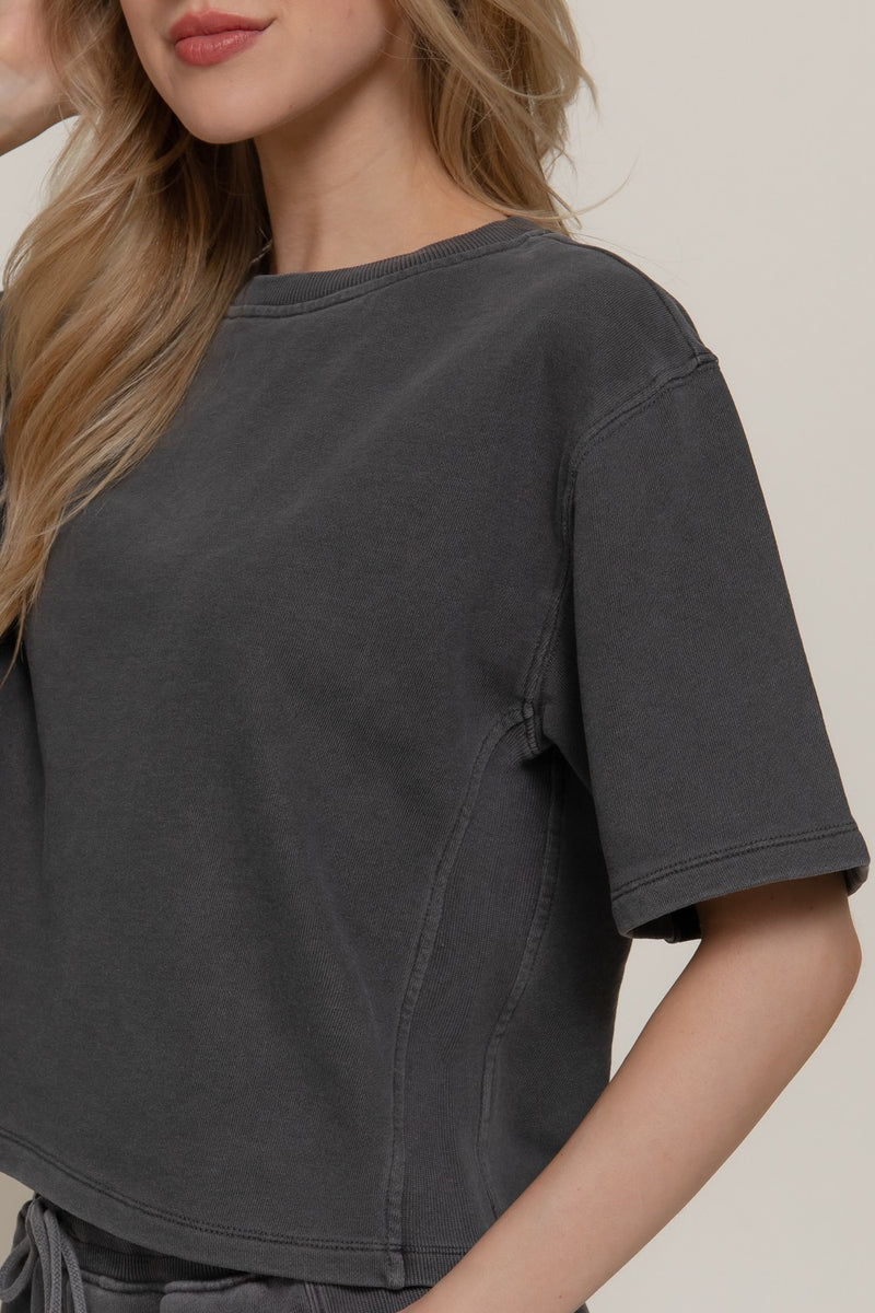 Elise Garment Washed Terry Top, Charcoal