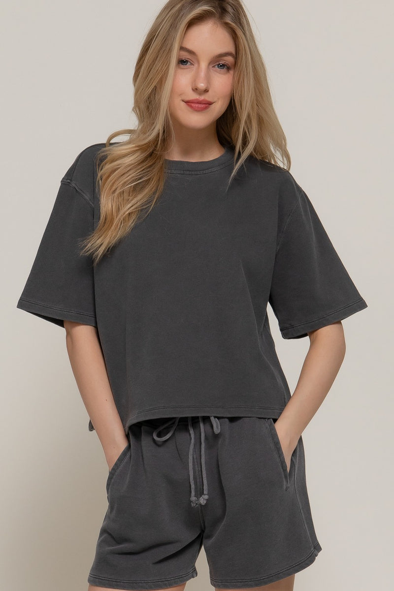 Elise Garment Washed Terry Top, Charcoal