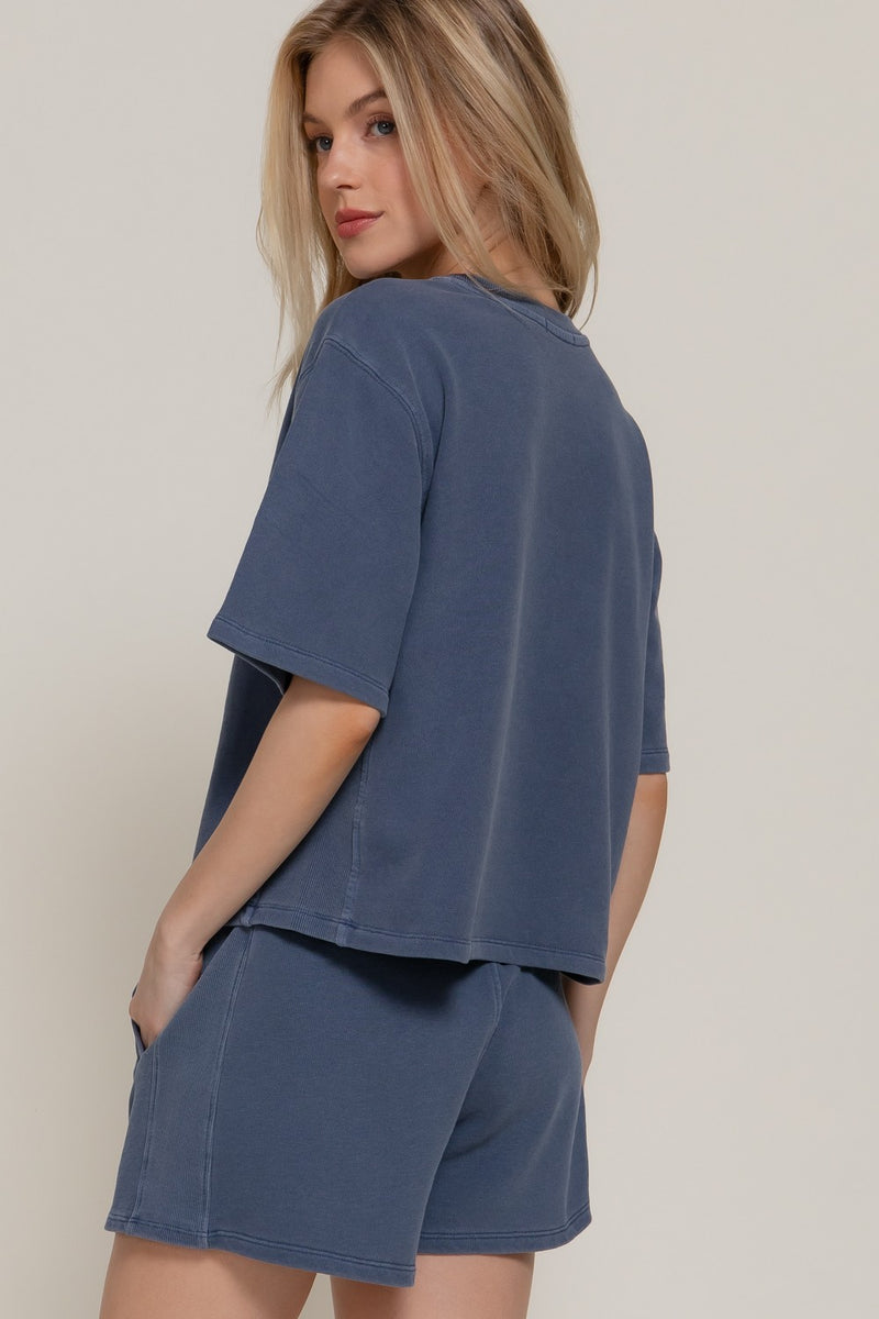 Elise Garment Washed Terry Top, Navy