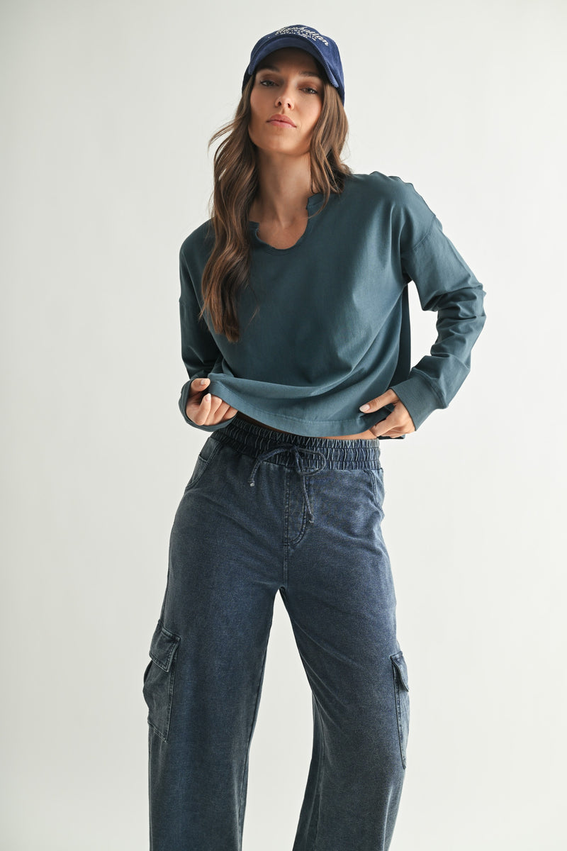 Melanie Notch Neck Top, Midnight Navy