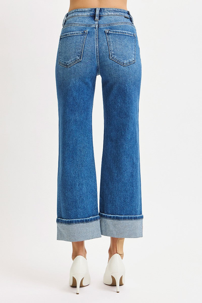 Emma Mid Rise Crop Cuffed Jeans, Medium