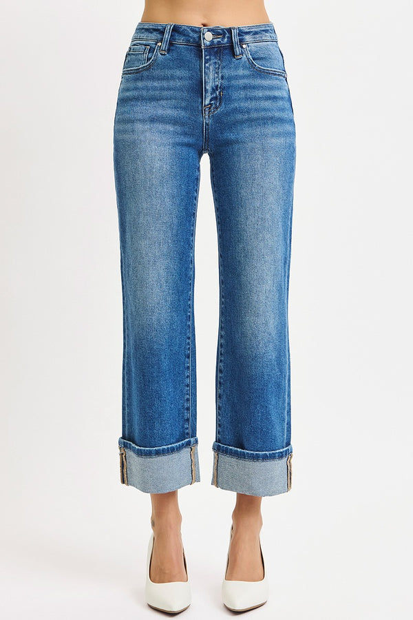 Emma Mid Rise Crop Cuffed Jeans, Medium