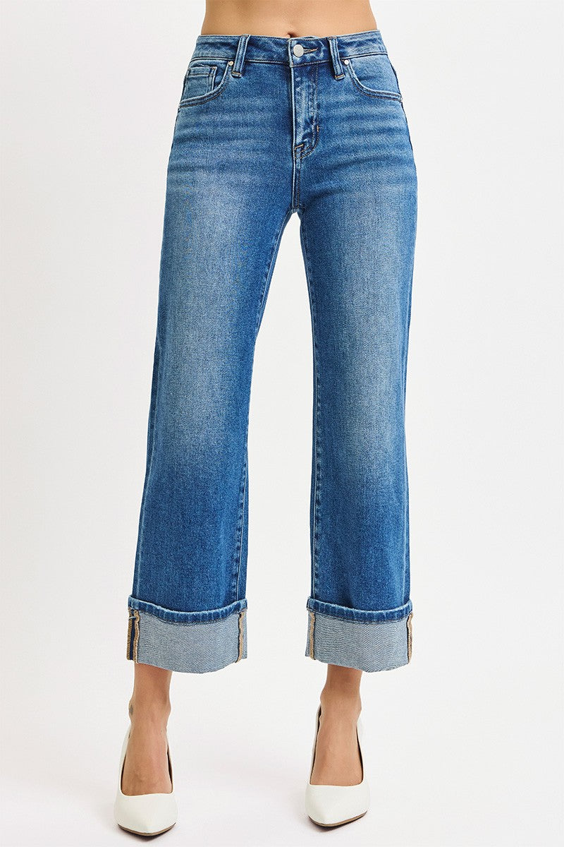 Emma Mid Rise Crop Cuffed Jeans, Medium
